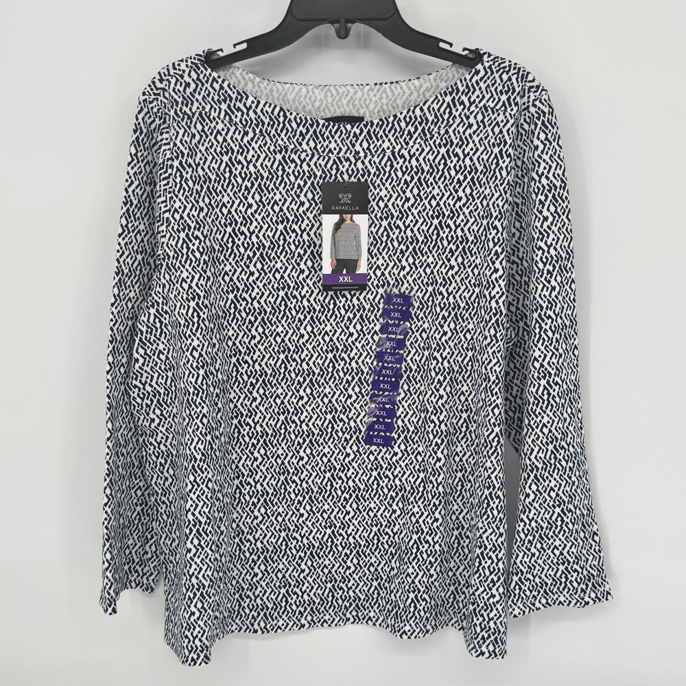 RAFAELLA Womens Geometric Print Boat Neck Long‎ Sleeve Top XXL New